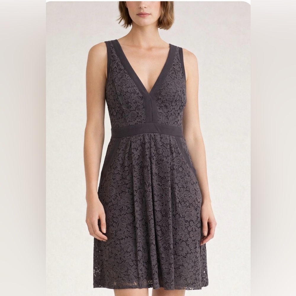 Free People Lace Fit & Flare Mini Dress Gray Deep V Boho XS